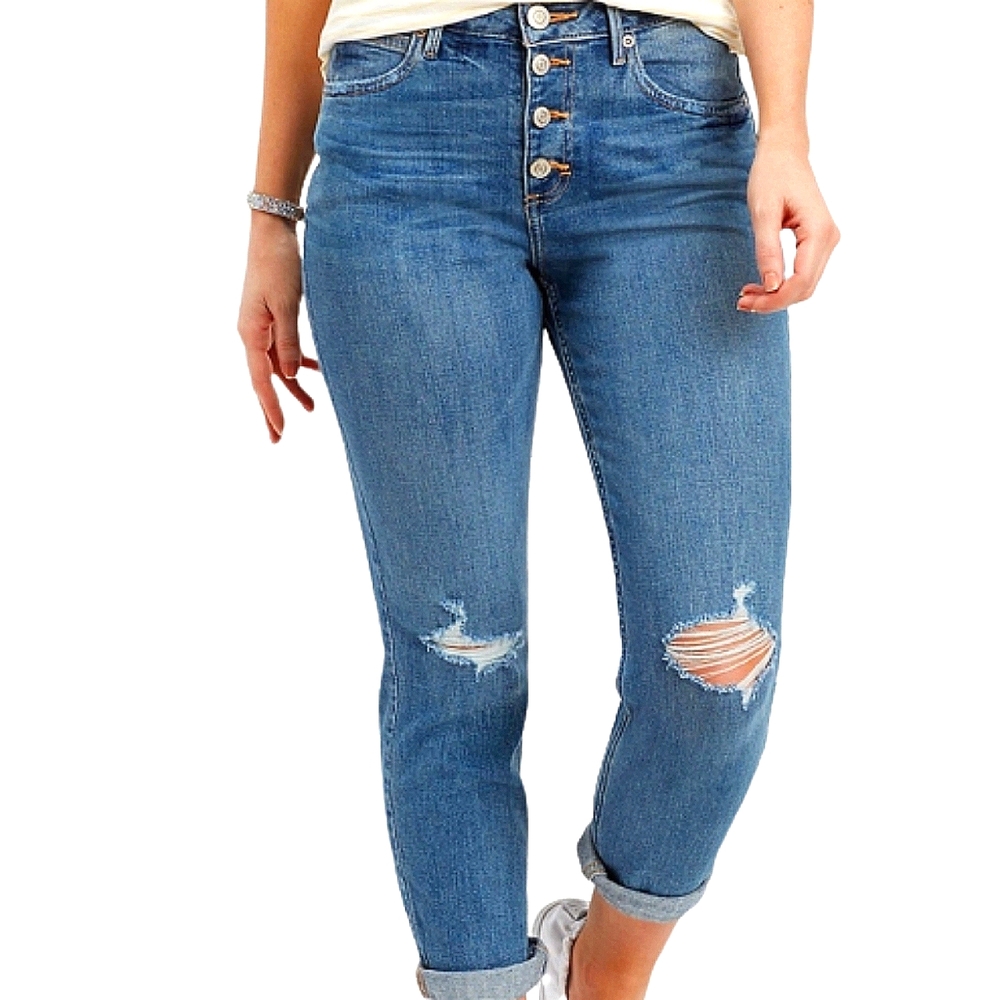 Maurices Distressed High Rise Button Fly Skinny Jeans